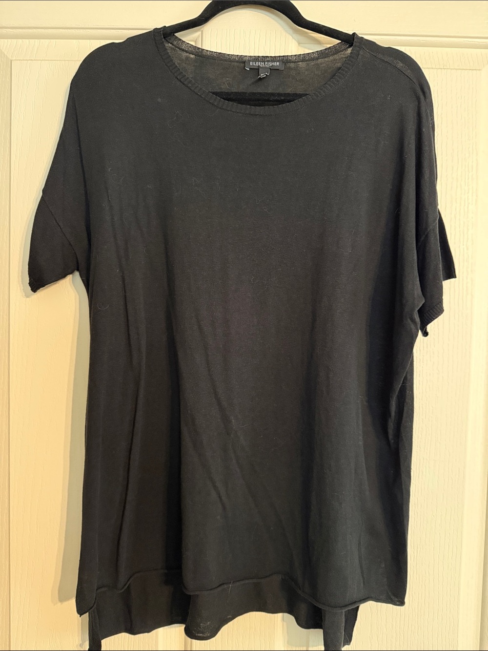 Eileen Fisher Silk & Linen Blend Black Short-Sleeve Lightweight Sweater